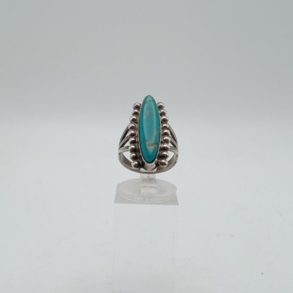 Handmade Sterling Silver and Oval Turquoise Native American Ring Size 5.5 - Picture 4 of 10